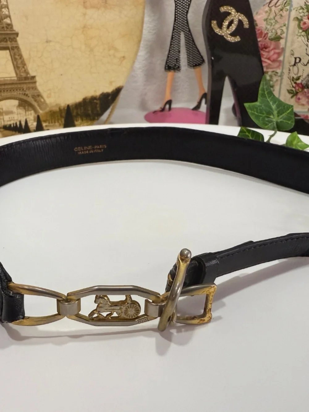 ALLURING CELINE LIMITED EDITION CARRIAGE BLACK LEATHER BELT! (ITALY)